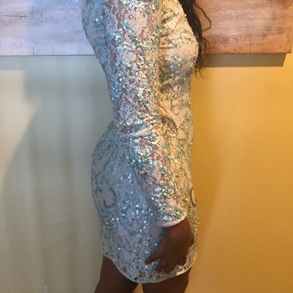 HOMECOMING/ FORMAL TEAL BLUE LONG SLEEVE DRESS - Picture 2 of 5